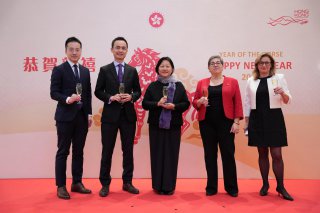 The Hong Kong Economic and Trade Office in Brussels (Brussels ETO) hosted Chinese New Year receptions in Istanbul, Türkiye on February 12 (Istanbul time), as part of the celebration series for the Year of the Horse. Photo shows (from left) Deputy representative of Brussels ETO, Mr Kasper Ng; the Regional Director, Europe, Central Asia & Israel of Hong Kong Trade Development Council (HKTDC), Mr Chris Lo; the Special Representative for Hong Kong Economic and Trade Affairs to the European Union, Ms Shirley Yung; the HKTDC Istanbul Consultant, Ms Perran Ersu and the Principal Consultant of InvestHK Istanbul office Ms Nese Secer, toasting at the Chinese New Year dinner.
