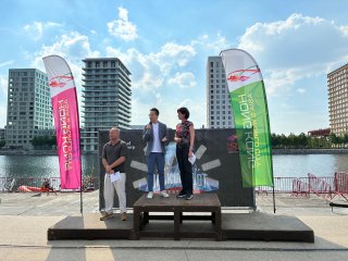 Deputy Representative of the Hong Kong Economic and Trade Office in Brussels, Mr Kasper Ng (centre), addressed the audience at the prize award ceremony of the 12th Hong Kong Dragon Boat Festival in Antwerp, Belgium on May 9 (Antwerp time).