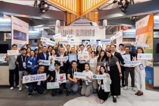 Photo shows representatives of Hong Kong start-ups in front of the Hong Kong Tech Pavilion at VivaTech 2026.
