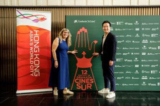 Photo shows one of the programmers of the Cines del Sur Film Festival, Ms Gloria Fernández (left) and the Deputy Representative of the Hong Kong Economic and Trade Office in Brussels, Mr Kasper Ng (right), before the screening of Montages of a Modern Motherhood at the Cines del Sur Film Festival on July 18 (Granada time) in Granada, Spain .